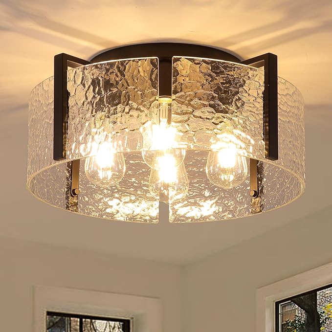 Black Flush Mount Ceiling Light Fixture, 4 Light Modern Entryway Light Fixture Ceiling Mount, Close to Ceiling Light Fixtures, Kitchen Lighting Fixtures Ceiling Lights for Bedroom Bathroom Hallway