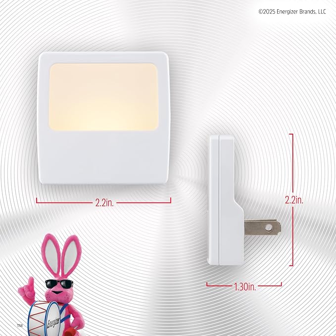 Energizer Night Lights Plug into Wall, 2-Pack, LED Plug in Nightlight | Soft Warm White, Always On, Adults, Kids, Bedroom, Bathroom, Nursery, Hallway, Kitchen, UL Safety Listed, 81568