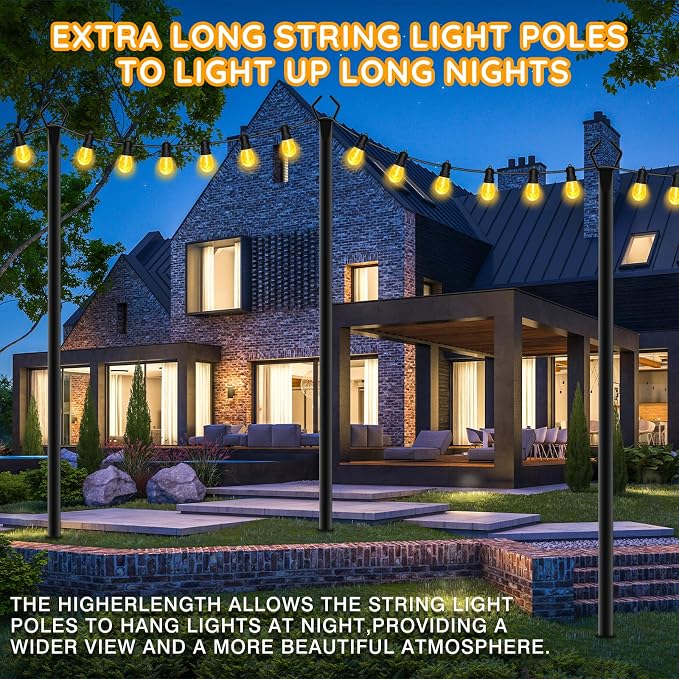 AHRLHR 4 Pack String Light Poles,Poles for Outdoor String lights10 Ft Metal Poles with Fork for Outdoor String Lights,Outdoor Light Poles with Fork,Patio,Deck,Backyard