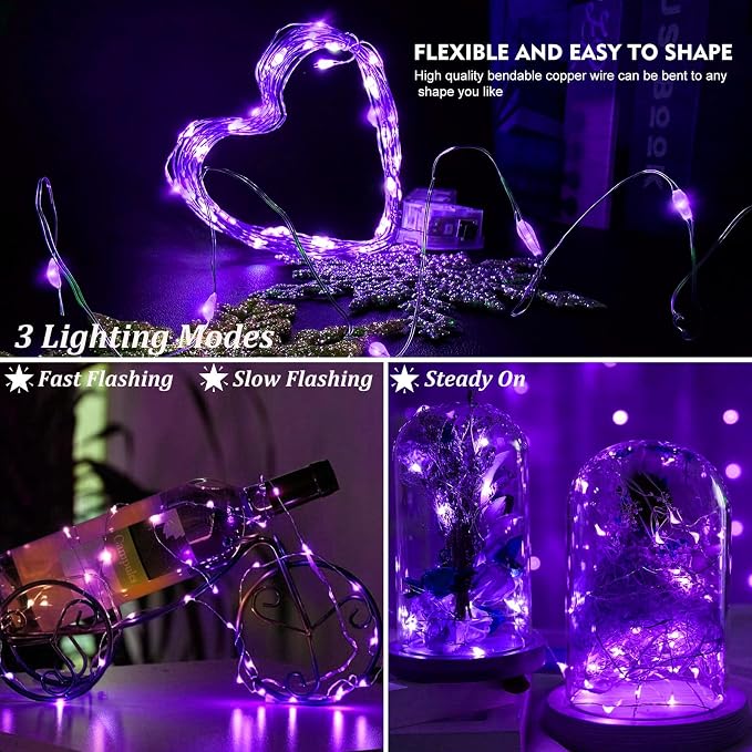 AIKEI 6 Pack LED Fairy Lights Battery Operated, Fairy String Lights 3 Modes Waterproof 7 Feet 20 Led Firefly Starry Lamps for Wedding Party Bedroom Garden Halloween Christmas Decoration Purple