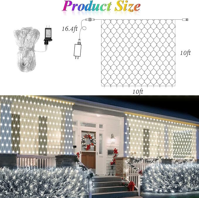 Lovelite 10ft x 10ft Net Lights, 280LED Gazebo Lights Outdoor 8 Modes Timer, Waterproof Connectable Christmas Light Clear Wire Large Size for Bushes Patio Pergolas Garden Holiday Party - Cool White