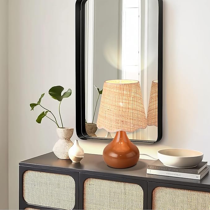 Ziqqeelam Brown Small Bedside Table Lamp for Bedroom, Farmhouse Bedroom Lamps for Nightstand,