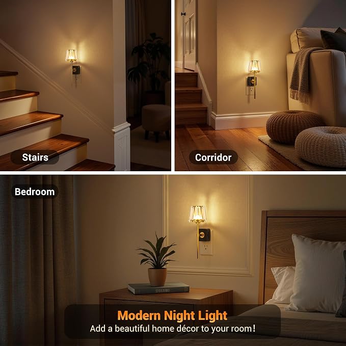 JandCase Night Lights Plug into Wall, 2 Pack Vintage Nightlights | Dusk to Dawn Sensor, 0-100LM Dimmable, Crystal Lamp for Living Room Bedroom Hallway