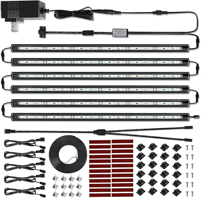 LED Safe Lighting Kit Plug in. Door Control Activated. 5000K | 6 Slim 12 inch Light Bars. Linkable Extendable for Gun Safe, Closet, Tool Box, in-Cabinet Under Counter Pantry. Daylight