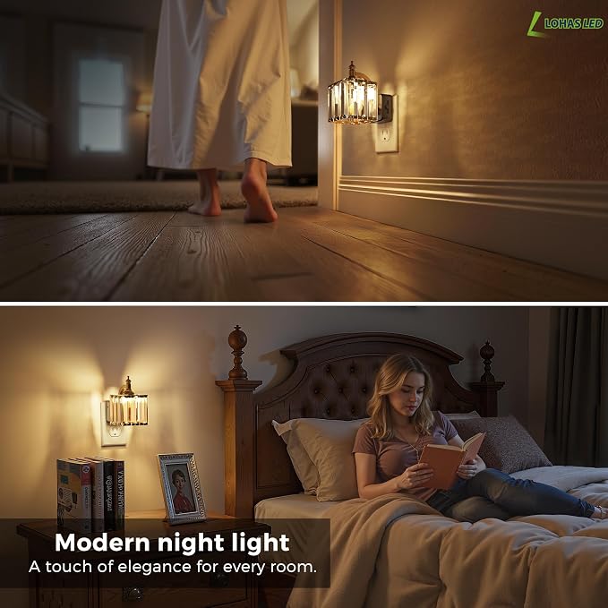 L LOHAS LED Night Light, Night Lights Plug into Wall, 3000K Soft White LED | Crystal Night Lights with Dusk to Dawn Sensor, 0-100lm Adjustable Brightness, for Hallway Bedroom Stairway