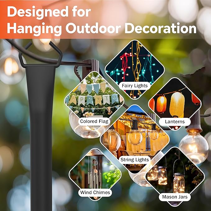 6 Pack String Light Poles, 5 Ft Light Poles for Outside, Thickened Metal Poles for Outdoor String Lights, Light Pole for Patio Deck Garden Backyard Wedding Party Decor