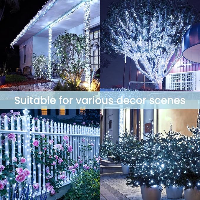Solar Fairy Lights, 2 Pack Total 200LED 72FT Waterproof String Lights | Cool White, Silver Wire, 8 Lighting Modes Solar Twinkle Lights for Tree Garden Patio Party Outdoor Christmas Decorations