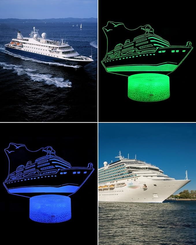 Cruise Ship 3D Illusion Night Light, 16 Colors Changing, Toy Lamp | Dimmable, Touch & Remote Control, Boys Girls Bedroom Room Decor, Birthday Christmas Gift Souvenirs for Toddler Kid Teen