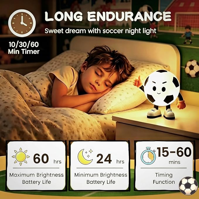 YR YRHH-PET Soccer Night Light, Thumbs Up Positive Lamp, Kid Boy Room Décor | Rechargeable Colorful Soccer Stuff, Sports Nightlight, Teens Ball Fan Cute Gifts, Dimmable, Timer, Squishy Nursery Touch Lamp