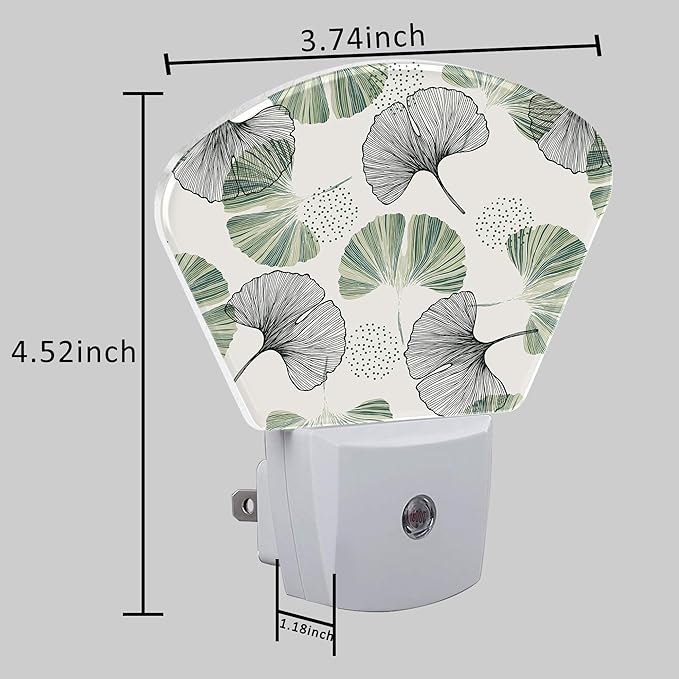 Elegant Ginkgo Leaves Night Light Plug into Wall, Green Ginkgo Night Light with Dusk to Dawn Sensor for Kid Girls Boys Women Men Bedroom, Hallway, Kitchen, Bathroom, Stairs Decor