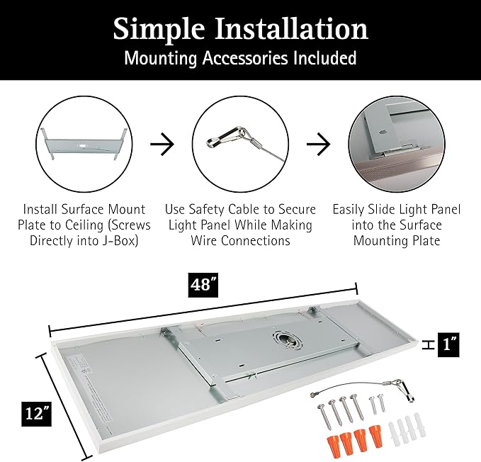 UltraLux 1x4 Surface Mount LED Panel TRIAC Dimmable 3CCT Matte White 2Pk | 3000 lumens, 120-degree beam, CRI>80, aluminum build, damp-rated, fits junction boxes, over 50,000 hours, 5-year warranty