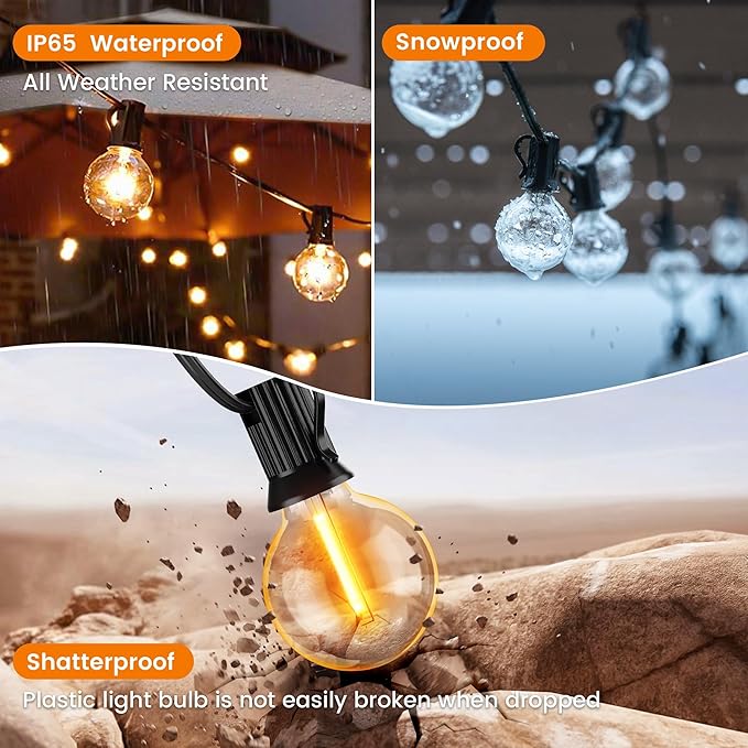 OHLUX Outdoor String Lights, 150FT G40 LED Patio Lights with 70+2 Dimmable Plastic Bulbs, 2200K Waterproof Connectable Hanging String for Backyard, Cafe, Porch, Deck, E12 Base