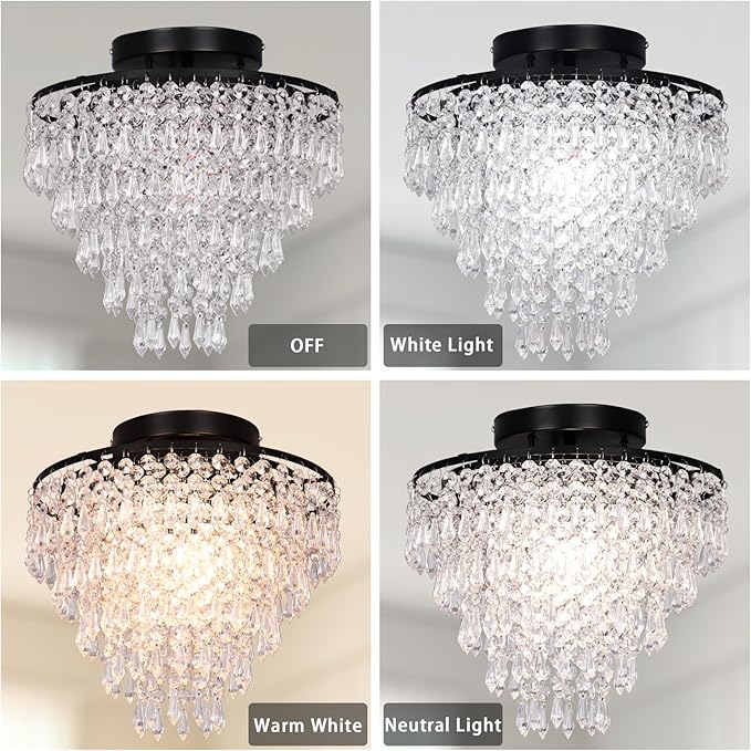 FRIXCHUR 11.8" Small Crystal Chandelier Light Fixture Mini Crystal Ceiling Light 5 Tiers Raindrops Black Chandeliers for Bedroom Hallway Closet,E26 Base