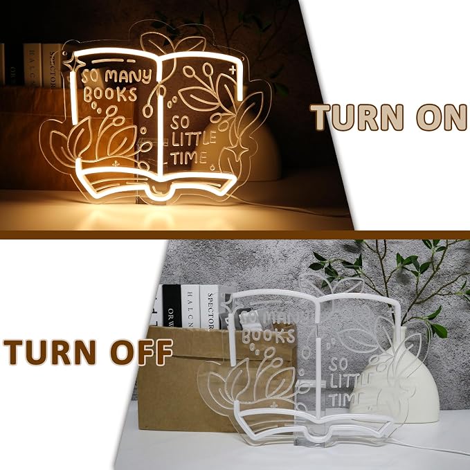PMCVYH So Many Books So Little Time Neon Sign for Wall Decor, Reading Led Signs for Library, USB Dimmable Neon Lights for Classroom Read Corner Bedroom Study Room Home Book Club Motivational Wall Art