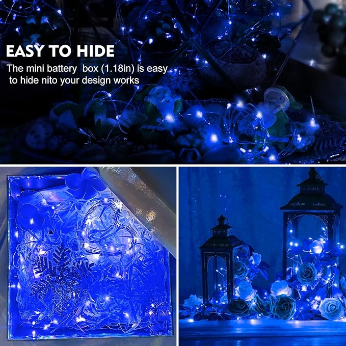 AIKEI 48 Pack LED Fairy Lights Battery Operated, Mini String Lights Waterproof 7 Feet 20 Led Firefly Starry Lamps for Wedding Party Bedroom Garden Halloween Christmas Decoration Blue