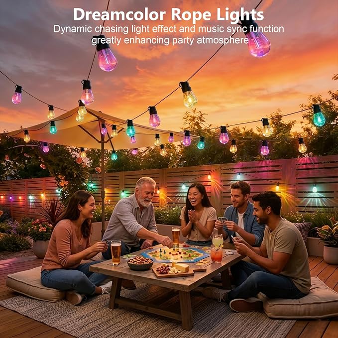 Beizelte Outdoor String Lights, 290FT RGB+IC Outside Light Dimmable Shatterproof LED Bulbs, IP67 Waterproof Chasing Effect Lighting DreamColor Patio Strip Lights for Backyard, Balcony, Outdoor Living