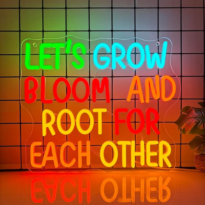 Lets Grow Bloom And Root For Each Other Wall Art Hanging Neon SIign Boho Classroom Neon Light Wall Decor for Classroom Poster Homeschool Therapy Office Playroom Decor Motivational Inclusive Class(13.3*11.4in)