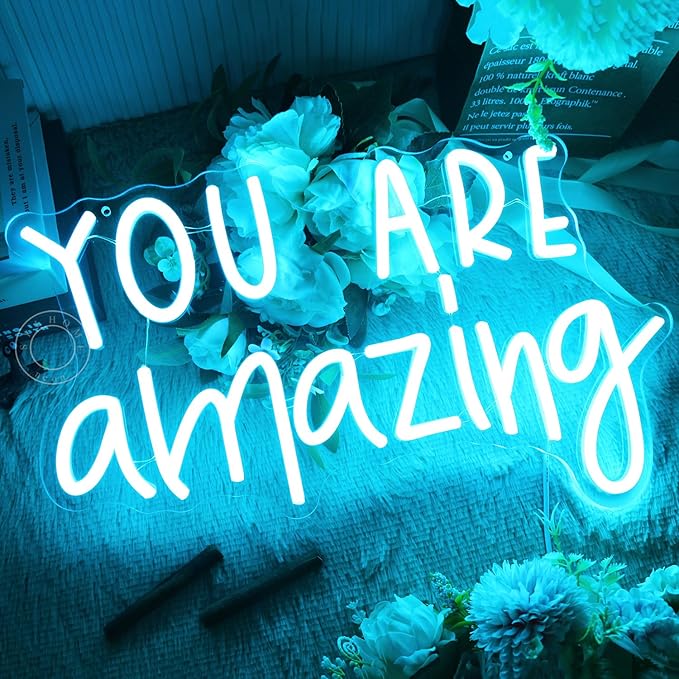 SYLHOME You Are Amazing LED Neon Light Sign 5V Girls Boys Bedroom Living Room Classroom Wall Decor Sign Hanging Smart Birthday Decoration USB 16.9" X 10.6" Ice blue