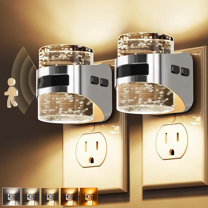 L LOHAS LED Motion Sensor Night Light,5CCT Night Lights Plug into Wall | 2 Pack Color Temperature Change Night-Light,Acrylic Bubble Dimmable Nightlight with Dusk to Dawn Sensor for Bathroom Hallway