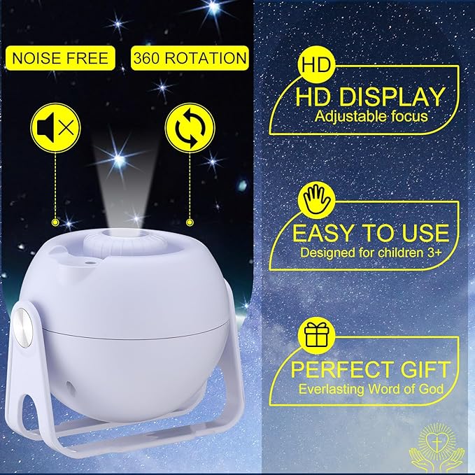 Bible Verses Projector Galaxy Projector Includes 12 Interchangeable Christian Discs Night Light Set Project Religious on Walls or Ceilings for Christian Gifts