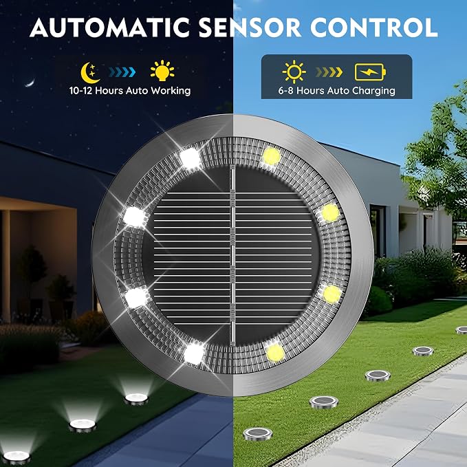 Solar Ground Lights Outdoor, 12 Pack Solar Lights Outdoor Waterproof White | Mini Flat Solar-Powered Garden Lights, Landscape Lighting for Garden Yard Lawn Pathway Walkway Driveway Deck Yard Decoration