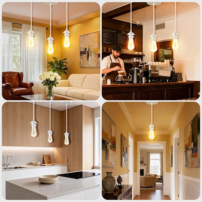 White Pendant Light Kit, Vintage Hanging Light Kit, Hardwired Lamp Kit | E26 E27 Ceiling Pendant Light Fixture, Adjustable Lamp Socket Pendant Light Wiring Kit Ceiling Light Kit, No Bulb