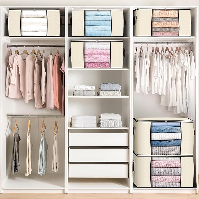 90L Large Storage Bags, 4 Pack Clothes Storage Bins Closet Organizers | Foldable Storage Containers, with Reinforced Handle, for Clothing, Blanket, Comforters, Bed Sheets, Pillows and Toys
