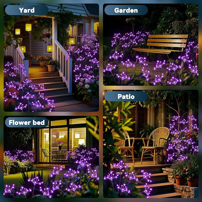Solar Garden Lights 2 Pack Waterproof Solar Swaying Starburst Light Outdoor Lights for Yard Patio Walkway Pathway Party Wedding Christmas Decoration, Purple