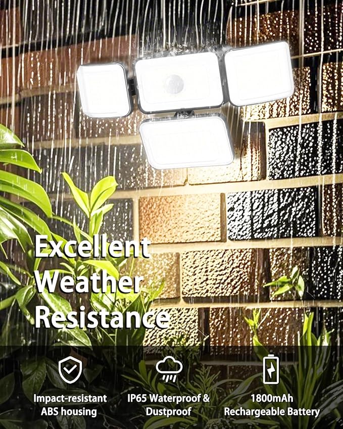 CLAONER Solar Outdoor Lights Motion Sensor 3500LM 288 LED Security Light with Remote Control IP67 Waterproof 4 Heads Flood Lights (6 Pack)
