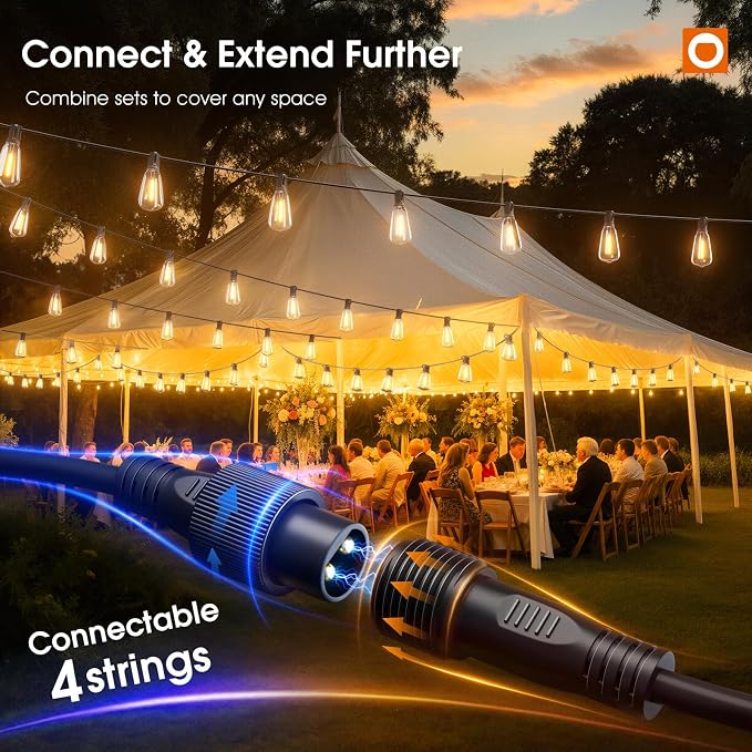 addlon 196(49FT*4) Outdoor String Lights with APP LED Edison Waterproof | Plastic ST38 Shatterproof Bulbs, Smart Extra Long Lighting, Hanging for Patio Outside Backyard Pergola Bistro Porch Garden