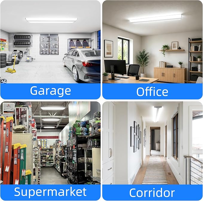 hykolity 4FT 6.4''W LED Wraparound Light with 3 Wattages/3 CCT Selectable | 55W-75W, 3000K-5000K, 5500LM-7500LM, No Glare, Flush Mount Ceiling Light for Office Kitchen, Laundry Room, ETL, 4 Pack