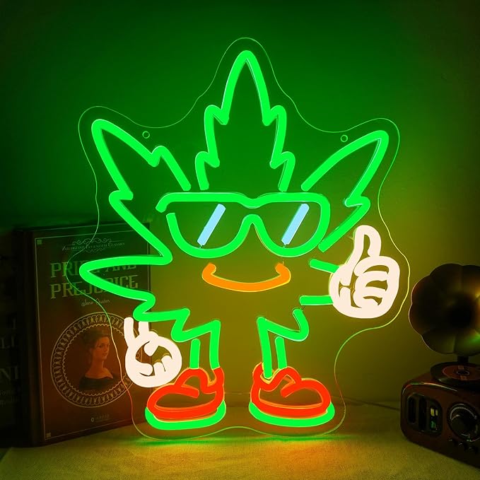 Leaf Weed LED Neon Sign Led Green Neon Lights for Wall Decor USB Light Up Sign Neon for Man Cave Living Room Pub Party & Gamer Room Decor Beer Bar Hotel Restaurant Unique Birthday Gift for Lover