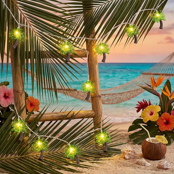 8.5Ft Palm Tree String Lights Outdoor, Waterproof Patio Palm Tree Lights String with 10 Mini Incandescent Lights, Summer Beach Theme String Lights for Indoor Bedroom Christmas Party Decor, White Wire