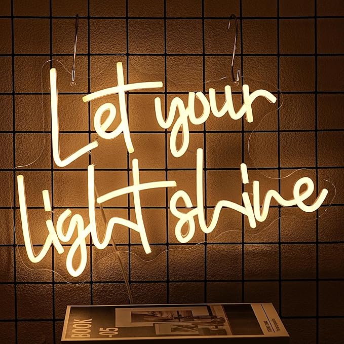 Let Your Light Shine Neon Sign for Wall Decor Jesus Neon Light Letter LED Neon Signs Bible Verse Neon Signs for Prayer Room Christian Church Bedroom Decoration