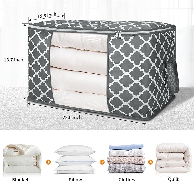 90L Large Storage Bags, 6 Pack Clothes Storage Bins Closet Organizers | Foldable Storage Containers, with Reinforced Handle, for Clothing, Blanket, Comforters, Bed Sheets, Pillows and Toys