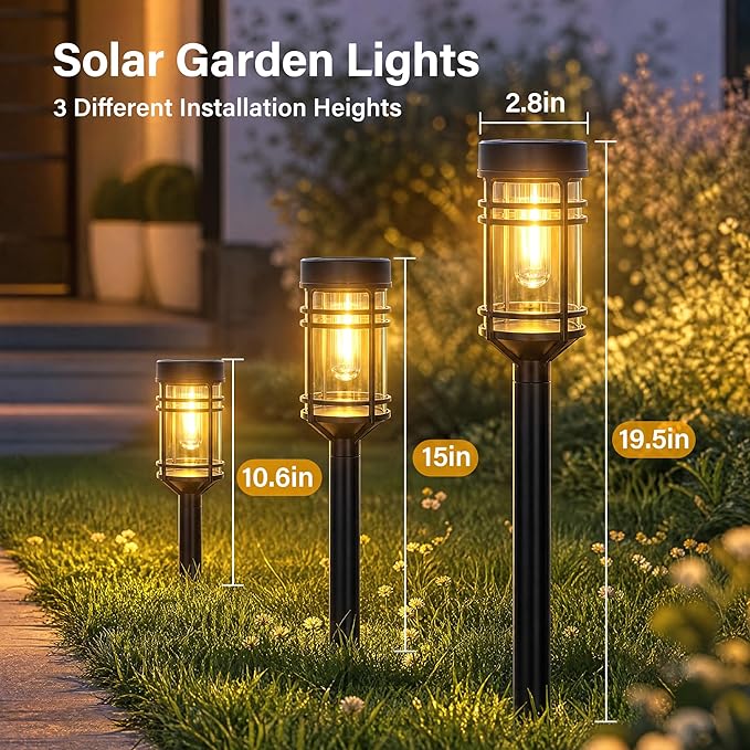 Ollny Solar Pathway Lights Outdoor 8 Packs, Solar Garden Lights IP65 Waterproof, LED Solar Powered Path Light Auto On/Off, Landscape Lighting for Yard Walkway Driveway Porch Outside Decor