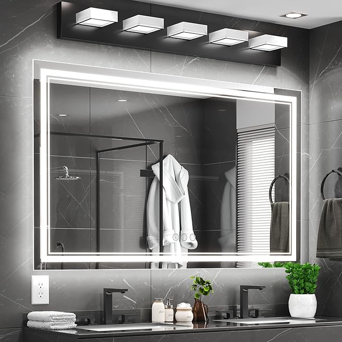 Ratsamee 60x36 Inch Led Mirror for Bathroom with Front Light and Backlit, Bathroom Mirror with Led Lights, Vanity Mirror with Lights for Wall, Anti-Fog, Dimmable, Memory Function, Tempered Glass