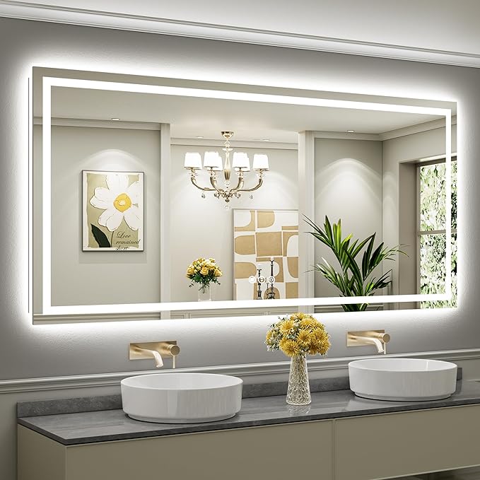 84x40 Inch LED Bathroom Mirror with Lights, Backlit & Front Lit | Anti-fog, 3 Color Dimmable, Memory Function, HD Reflection Tempered Glass, ETL Listed, IP54 Waterproof