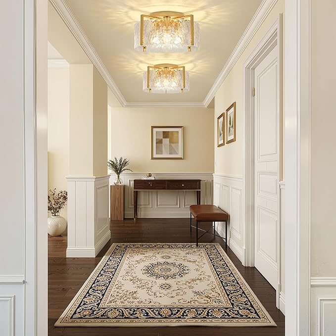 16'' Gold Semi Flush Mount Ceiling Light, 4-Light Glass Drum Light Fixtures | Modern Ceiling Lights for Hallway Entryway Bedroom Bathroom Kitchen Canteen Laundry Room Lighting Fixture Bulbs not Included