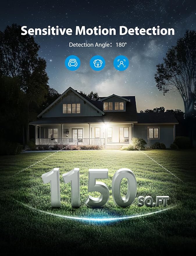 Onforu 32W 2 Head Motion Sensor Outdoor Lights, 3200LM 6500K LED Security Light, Dusk to Dawn, Motion Detector Light for Outside, 2 Pack IP65 Waterproof Flood Lights for Garage, Yard(White)