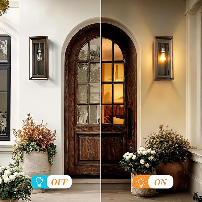 19" Large Outdoor Wall Light Fixtures,Distressed Brown Porch Light | Large Size, Anti-Rust, Waterproof, Tempered Glass, Easy Installation,2Pack Modern Exterior Sconces for House Garage