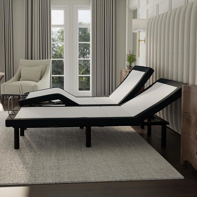 Blissful Nights e4 Cal King Split Adjustable Bed Base Frame with Wireless Remote, Massage Motors, Anti-Snore, Zero Gravity, Dual USB Charging Station, Under-Bed Light, and 10 Year Warranty