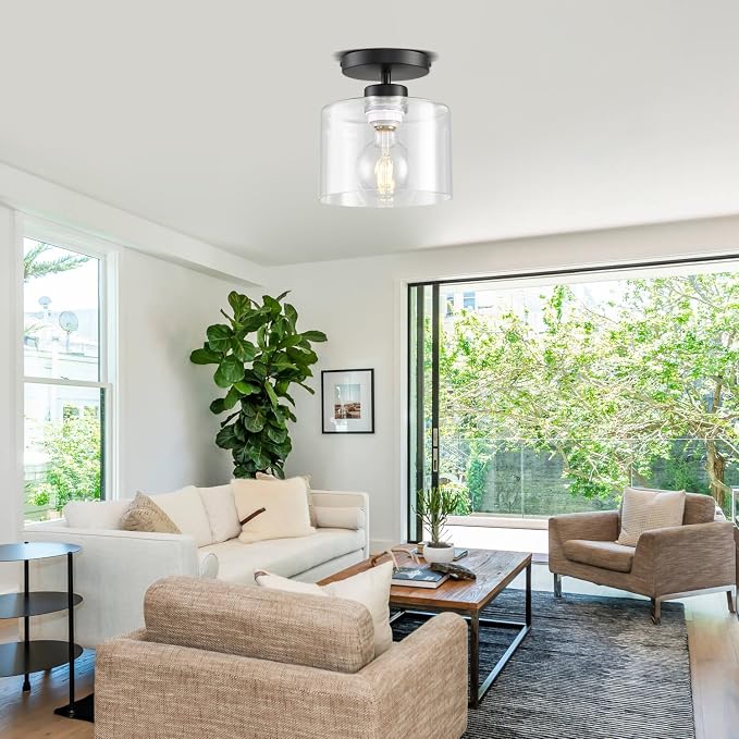 Semi Flush Mount Ceiling Light, Modern Kitchen Lighting Fixtures Ceiling, Rustic Ceiling Light Fixtures, Ceiling Lights with Glass Shade for Hallway Foyer Entryway Bedroom