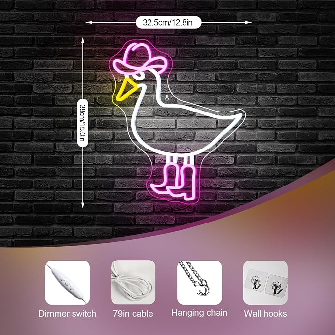 Cowboy Duck Neon Sign,Duck Neon Signs Cowgirl Boots Neon Signs for Wall Decor, USB Connectivity Pink LED Signs for Bedroom Living Room Kids Room Home Bar Birthday Party