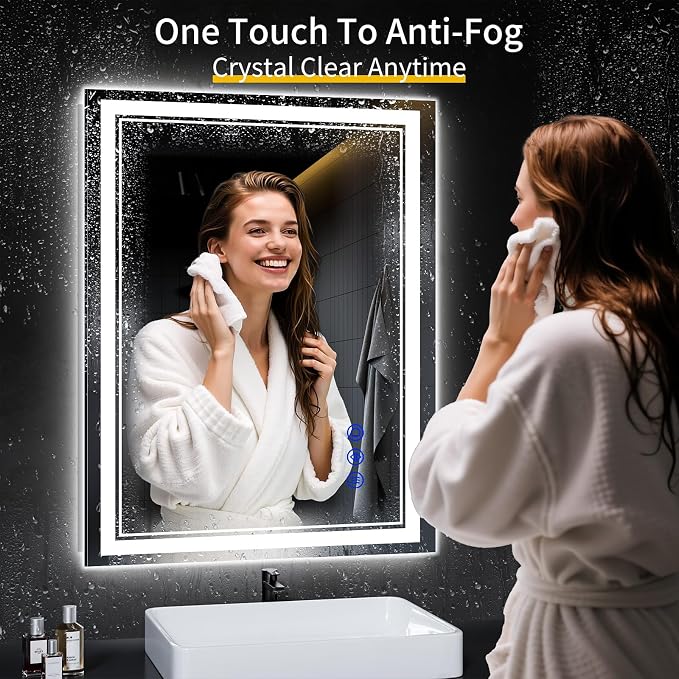 36"x28" LED Bathroom Mirror with Lights,Anti-Fog,3 Color Modes