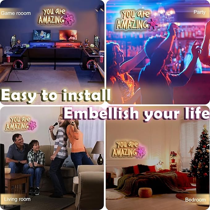 You Are Amazing Neon Sign Wall Decor for Bedroom Class Room Bar Pub Club Nursery Hanging,Dimmable USB Pink Led Light for Wedding Birthday Party Women Christmas Gifts