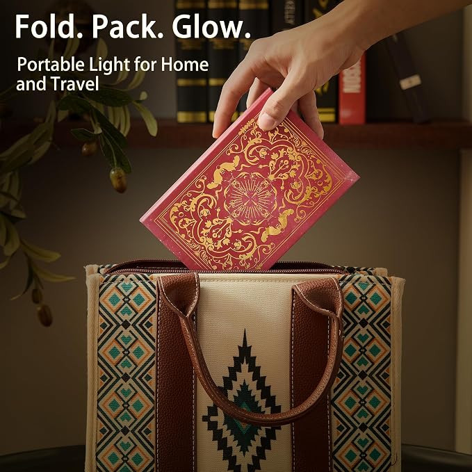 Uniwolk Book Lover Gift | Foldable Rechargeable Book Light, 5 Color Modes | Bookshelf Lantern Paper Lamp | Reading Nooks & Home Decor, Bookish Gifts for Readers & Women, Mini Library & Bookshelf Decor