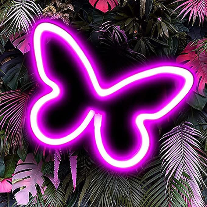 Butterfly LED Neon Signs 2pcs Pink Butterfly Neon Sign, USB or Battery Operated Butterfly Art Light , Suitable for Wall Decoration, Table Decoration, Girls Bedroom, Home Wedding, Birthday Party