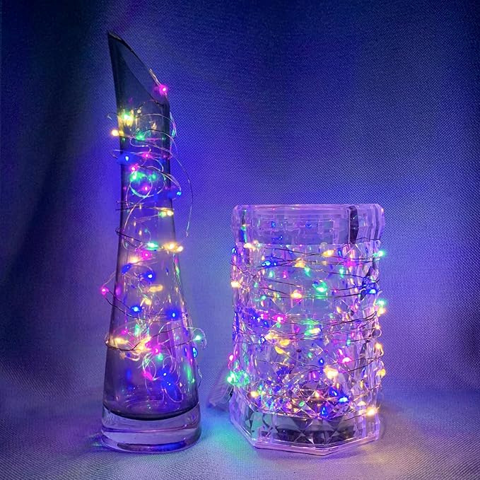 Fairy Lights 7Ft 20 LED Twinkle String Lights 3 Modes Battery Operated Waterproof Firefly Starry for Mason Jar Party Wedding Easter Valentines Day Table Centerpieces(Rainbow-Pastel, 24 Pack)