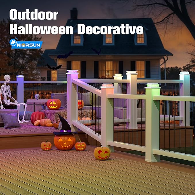 4x4 Post Solar Lights Color Changing,Solar Post Light,16 Pack White | RGB Solar Post Cap Lights for 4x4 Post Caps Wood Vinyl,5x5 Vinyl,IP44 Waterproof Fence Post Solar Lights Outdoor for Deck